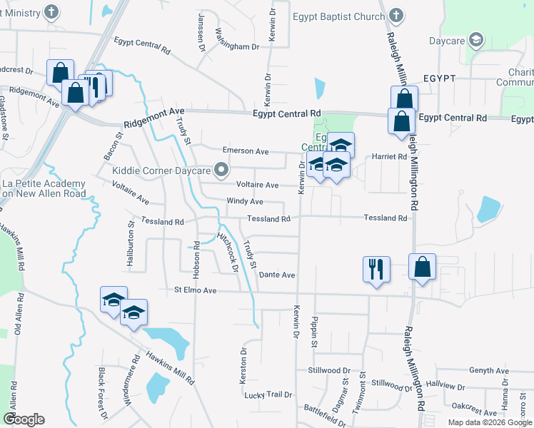 map of restaurants, bars, coffee shops, grocery stores, and more near 3885 Tessland Road in Memphis
