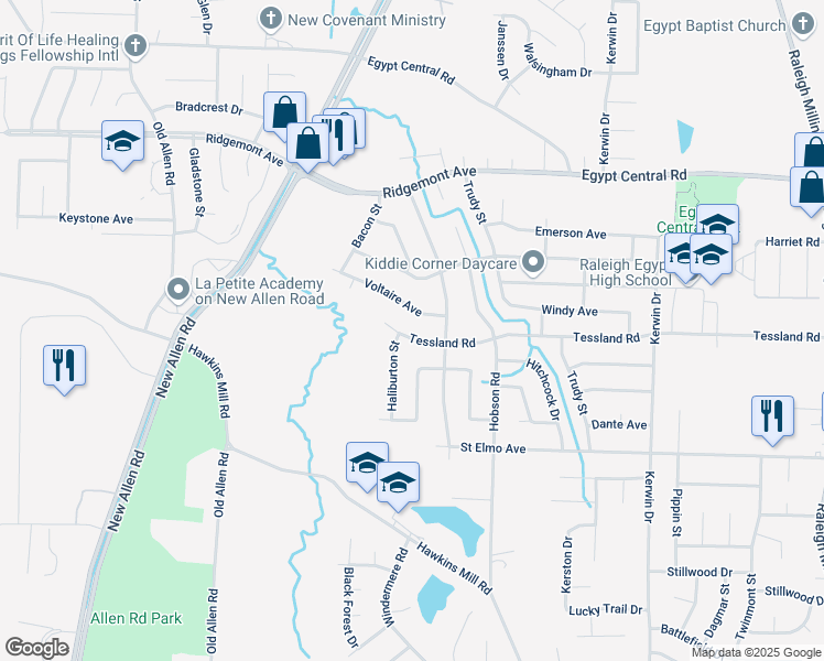 map of restaurants, bars, coffee shops, grocery stores, and more near 3662 Tessland Road in Memphis