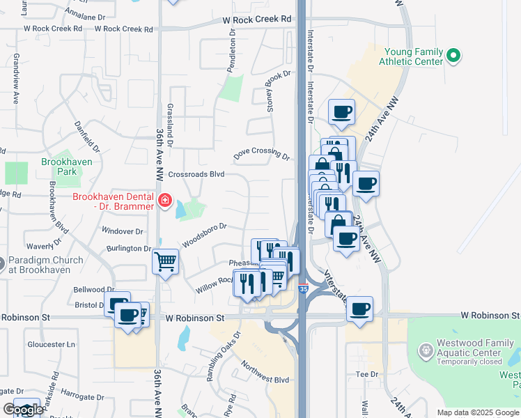 map of restaurants, bars, coffee shops, grocery stores, and more near 3119 Cove Hollow Court in Norman