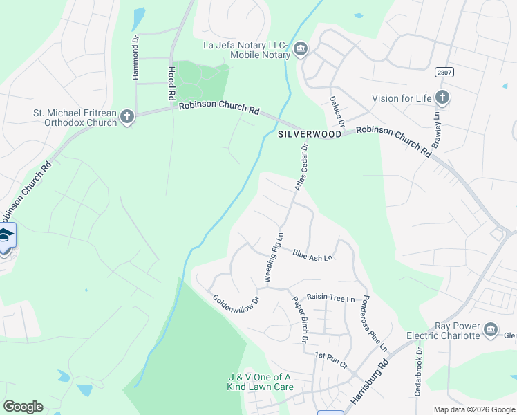 map of restaurants, bars, coffee shops, grocery stores, and more near 8228 Weeping Fig Lane in Charlotte