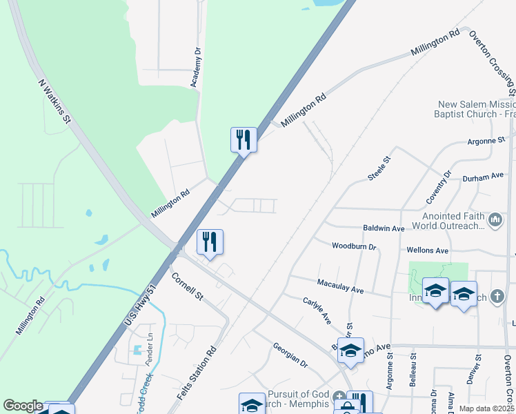 map of restaurants, bars, coffee shops, grocery stores, and more near 1640 Via Roma Drive in Memphis