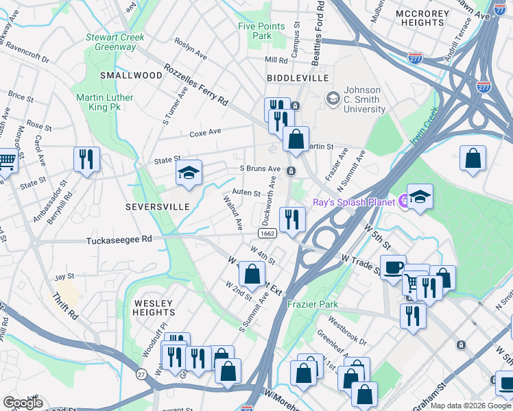 map of restaurants, bars, coffee shops, grocery stores, and more near in Charlotte