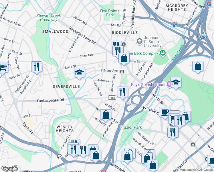 map of restaurants, bars, coffee shops, grocery stores, and more near in Charlotte