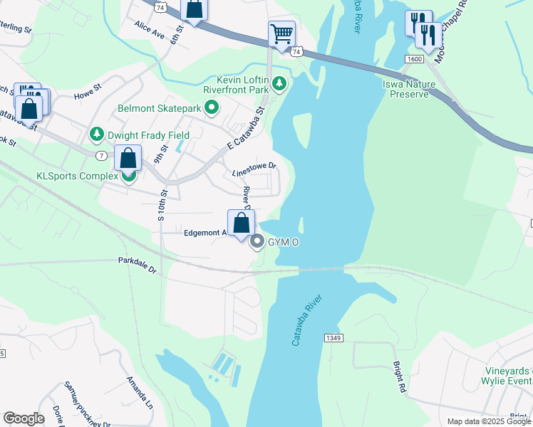 map of restaurants, bars, coffee shops, grocery stores, and more near 1424 River Drive in Belmont