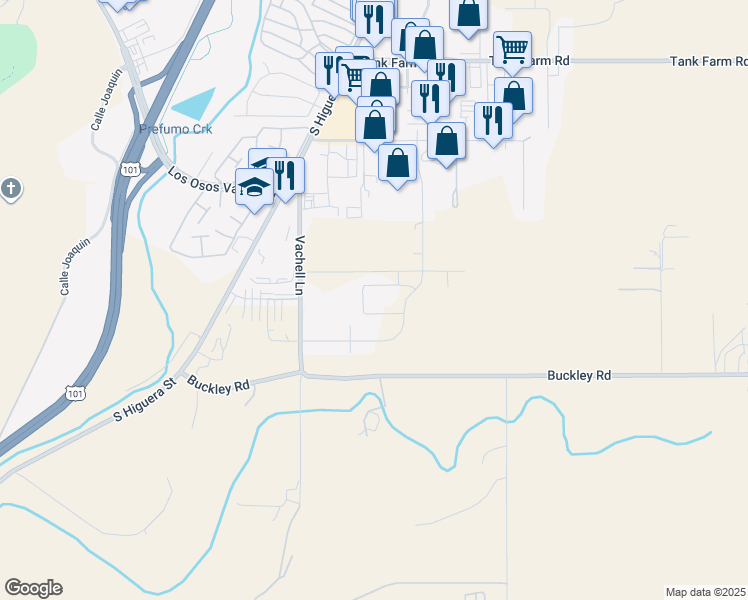 map of restaurants, bars, coffee shops, grocery stores, and more near 176 Tango Way in San Luis Obispo