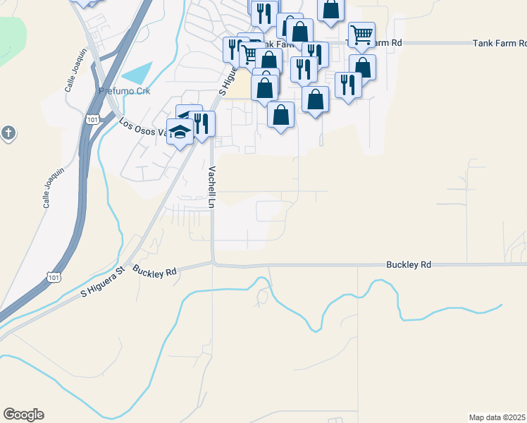 map of restaurants, bars, coffee shops, grocery stores, and more near 176 Tango Way in San Luis Obispo