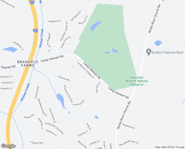 map of restaurants, bars, coffee shops, grocery stores, and more near 3614 Larkhaven Village Drive in Charlotte