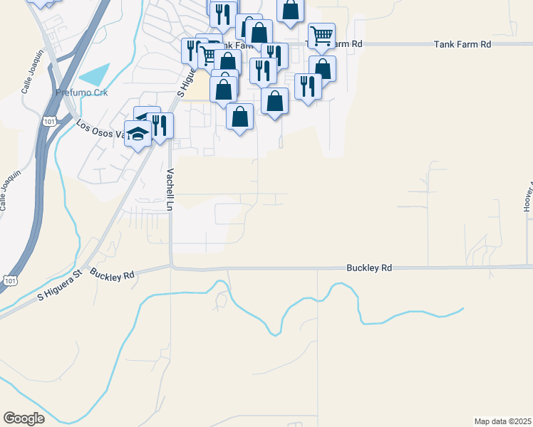 map of restaurants, bars, coffee shops, grocery stores, and more near 219 Foxtrot Court in San Luis Obispo