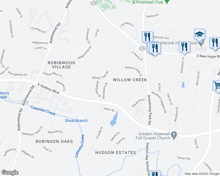 map of restaurants, bars, coffee shops, grocery stores, and more near 1011 Bent Branch Street in Gastonia