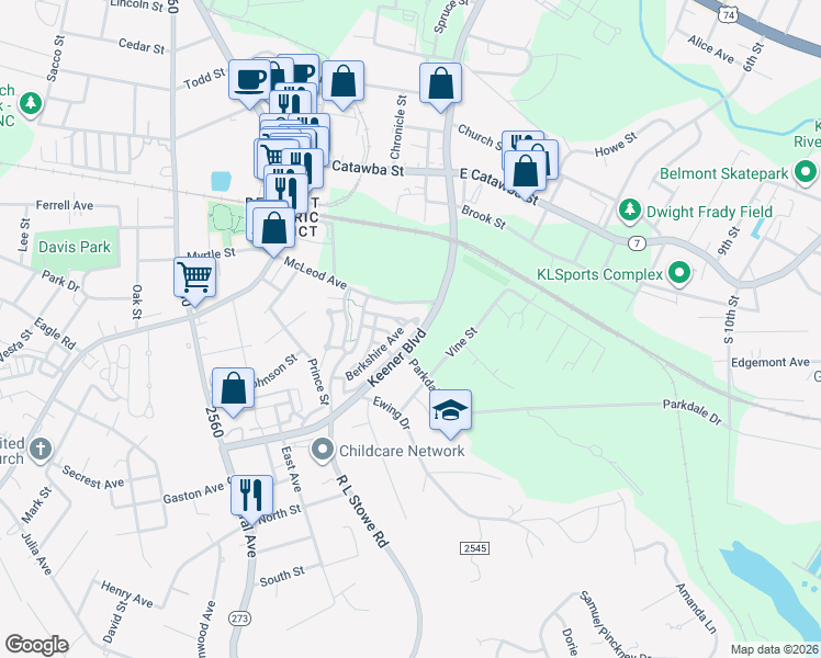 map of restaurants, bars, coffee shops, grocery stores, and more near 176 Berkshire Avenue in Belmont