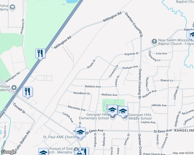 map of restaurants, bars, coffee shops, grocery stores, and more near 1911 Coventry Drive in Memphis