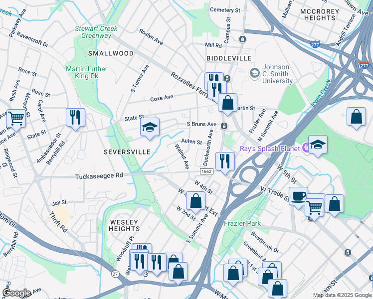map of restaurants, bars, coffee shops, grocery stores, and more near 200 Walnut Avenue in Charlotte