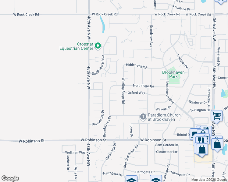 map of restaurants, bars, coffee shops, grocery stores, and more near 1602a Broad Acres Drive in Norman