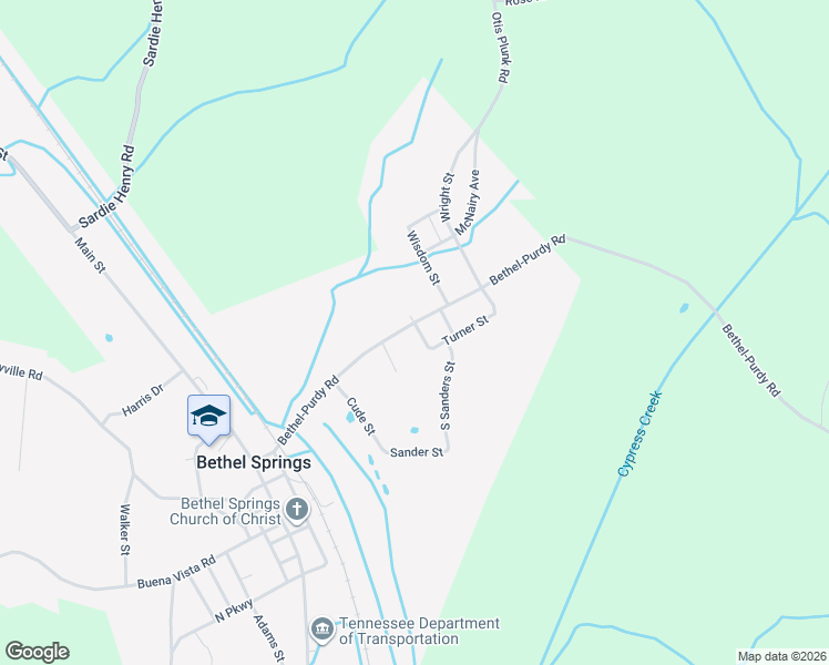 map of restaurants, bars, coffee shops, grocery stores, and more near 41 Elm Street in Bethel Springs