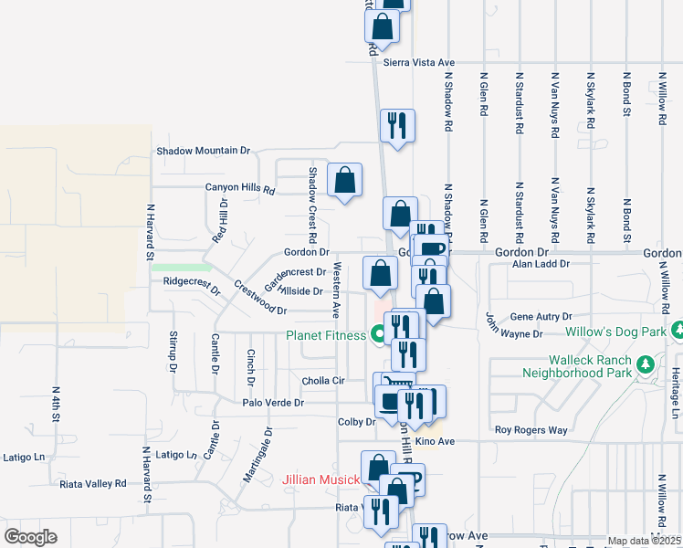 map of restaurants, bars, coffee shops, grocery stores, and more near 3969 Lindsey Avenue in Kingman