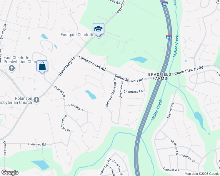 map of restaurants, bars, coffee shops, grocery stores, and more near 5311 Padstow Court in Charlotte