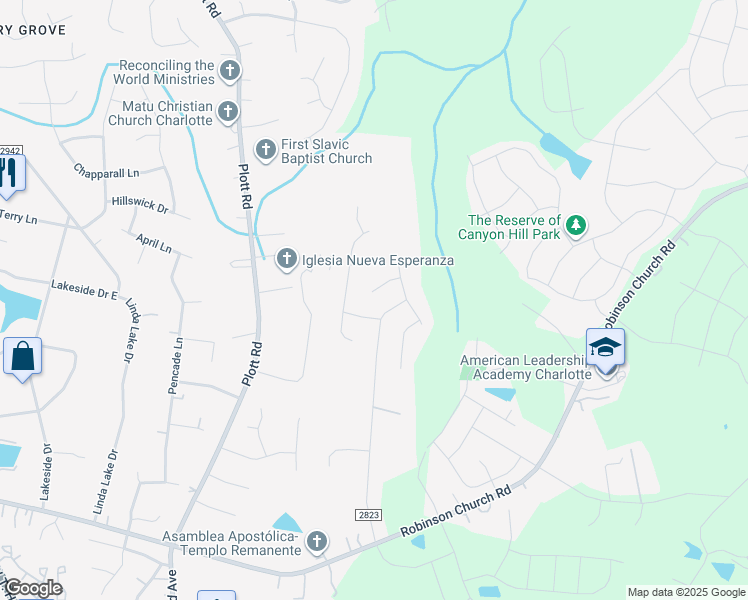map of restaurants, bars, coffee shops, grocery stores, and more near 7008 Breeders Cup Circle in Charlotte
