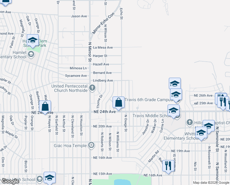 map of restaurants, bars, coffee shops, grocery stores, and more near 2415 Echo Street in Amarillo