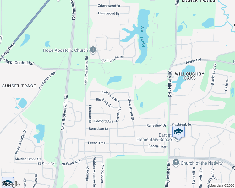 map of restaurants, bars, coffee shops, grocery stores, and more near 5728 Riverhead Avenue in Memphis