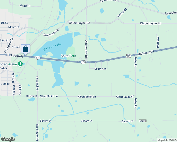 map of restaurants, bars, coffee shops, grocery stores, and more near 201 South Avenue in Spiro