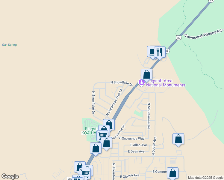 map of restaurants, bars, coffee shops, grocery stores, and more near 3 Saint Nicholas Circle in Flagstaff