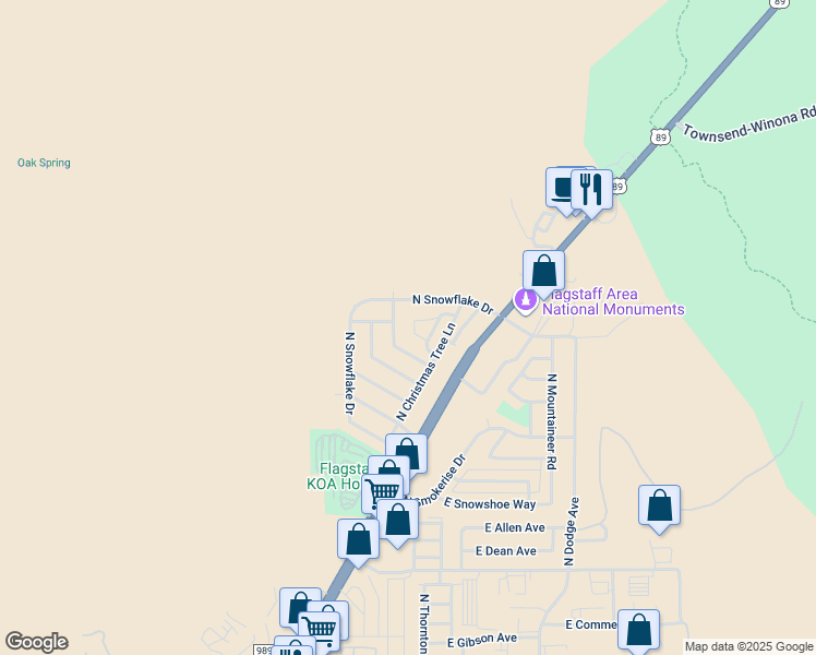 map of restaurants, bars, coffee shops, grocery stores, and more near 6315 Saint Nicholas Circle in Flagstaff