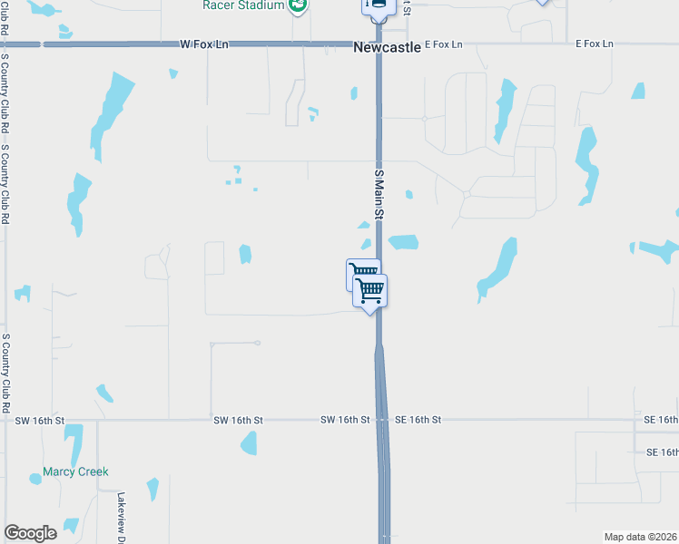 map of restaurants, bars, coffee shops, grocery stores, and more near 1121 South Main Street in Newcastle