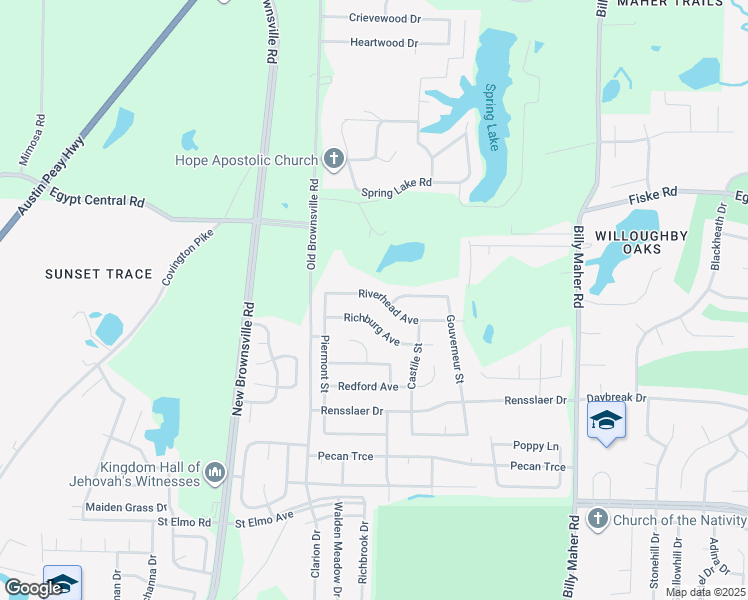 map of restaurants, bars, coffee shops, grocery stores, and more near 5689 Riverhead Avenue in Memphis