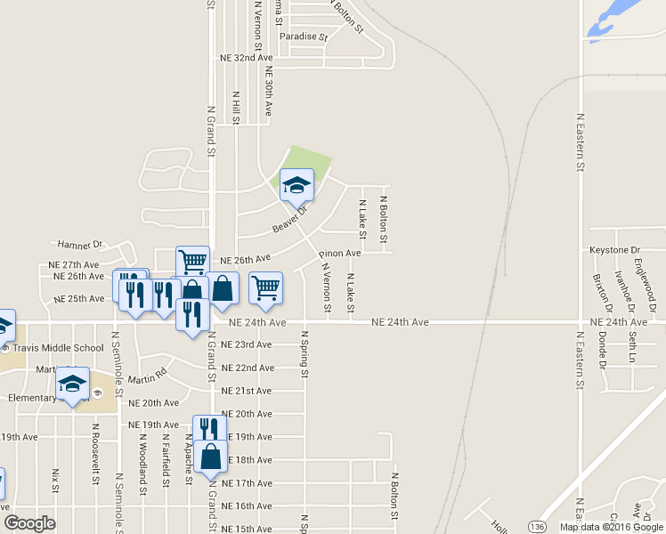 map of restaurants, bars, coffee shops, grocery stores, and more near 2422 North Vernon Street in Amarillo