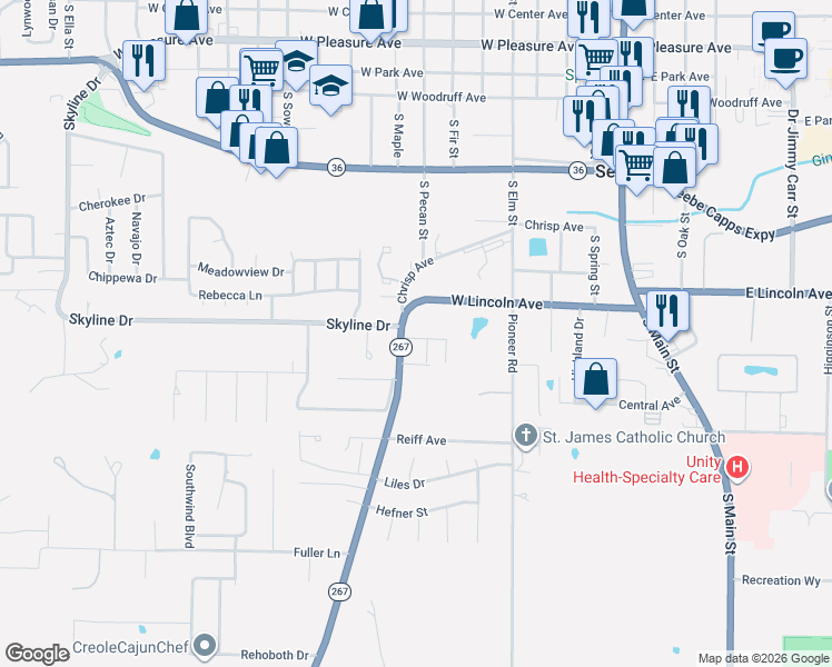 map of restaurants, bars, coffee shops, grocery stores, and more near 1004 Gum Springs Road in Searcy