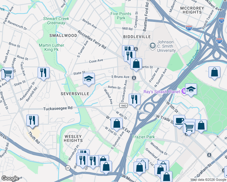 map of restaurants, bars, coffee shops, grocery stores, and more near in Charlotte