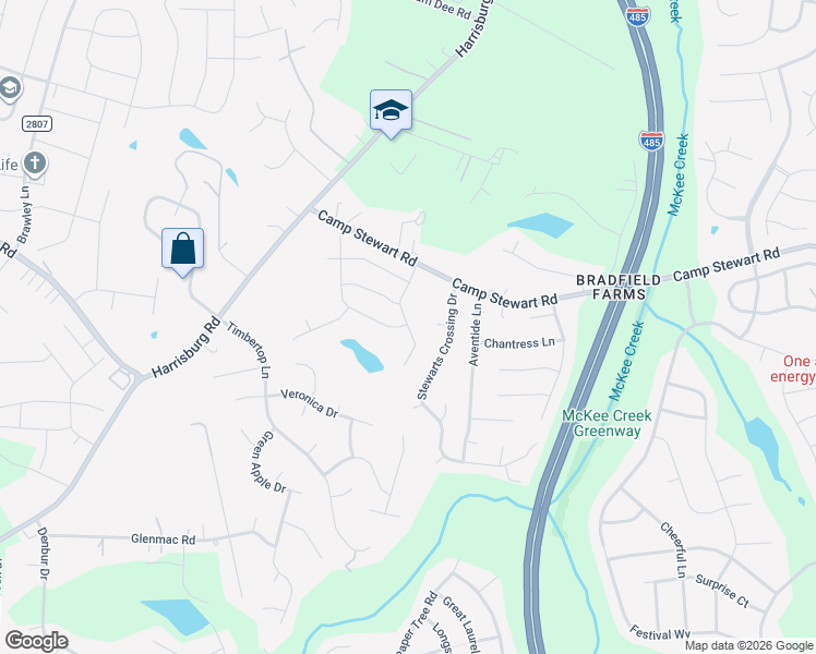 map of restaurants, bars, coffee shops, grocery stores, and more near 12053 Stewarts Crossing Drive in Charlotte