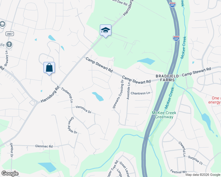 map of restaurants, bars, coffee shops, grocery stores, and more near 12053 Stewarts Crossing Drive in Charlotte
