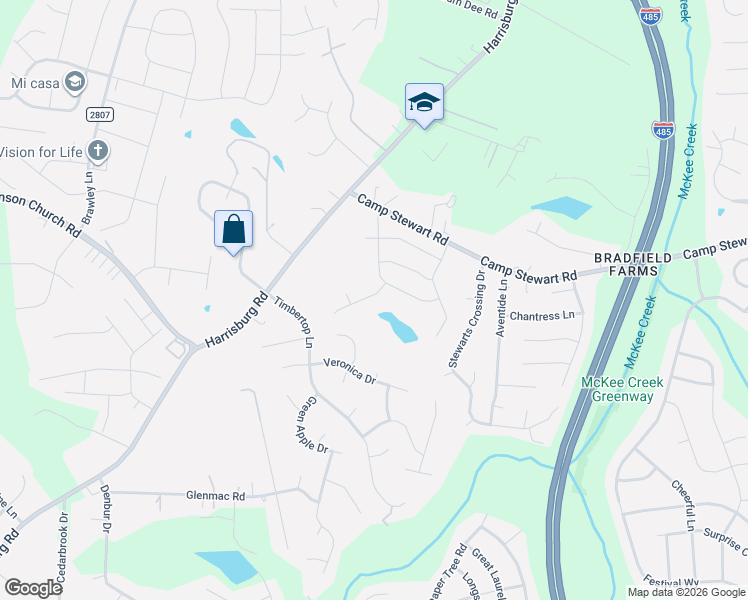 map of restaurants, bars, coffee shops, grocery stores, and more near 5525 Whisperfield Lane in Charlotte