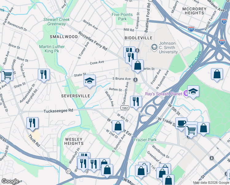 map of restaurants, bars, coffee shops, grocery stores, and more near in Charlotte