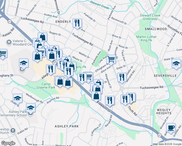 map of restaurants, bars, coffee shops, grocery stores, and more near in Charlotte