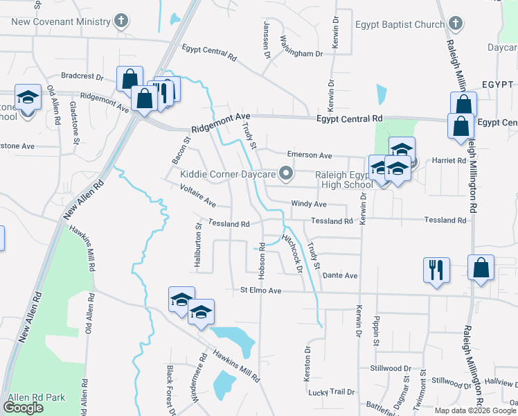 map of restaurants, bars, coffee shops, grocery stores, and more near 3751 Tessland Road in Memphis