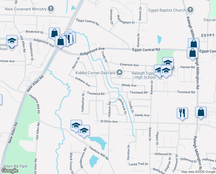 map of restaurants, bars, coffee shops, grocery stores, and more near 3751 Tessland Road in Memphis