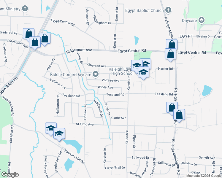 map of restaurants, bars, coffee shops, grocery stores, and more near 3853 Windy Avenue in Memphis