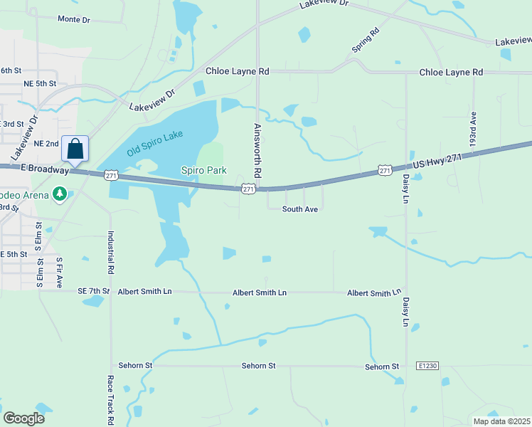 map of restaurants, bars, coffee shops, grocery stores, and more near 201 South Avenue in Spiro