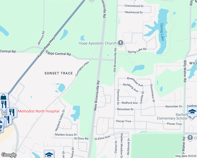 map of restaurants, bars, coffee shops, grocery stores, and more near 4181 Old Brownsville Road in Memphis