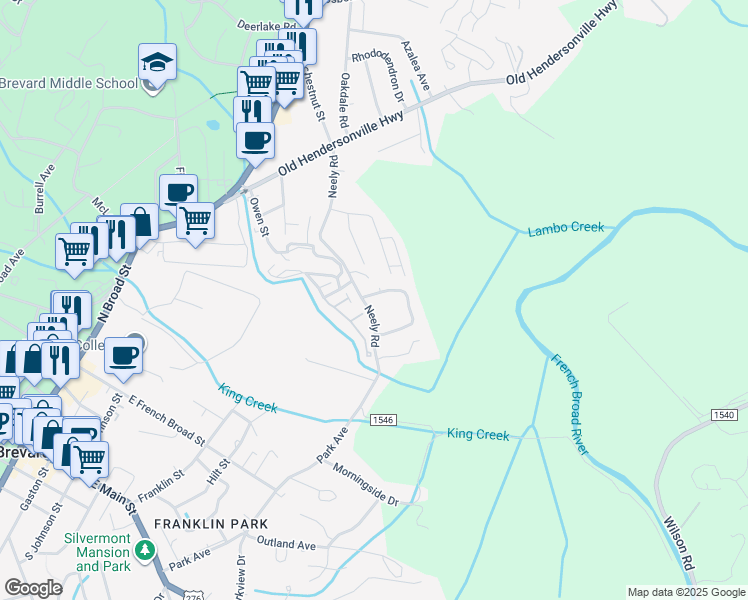 map of restaurants, bars, coffee shops, grocery stores, and more near 245 Broadview Circle in Brevard