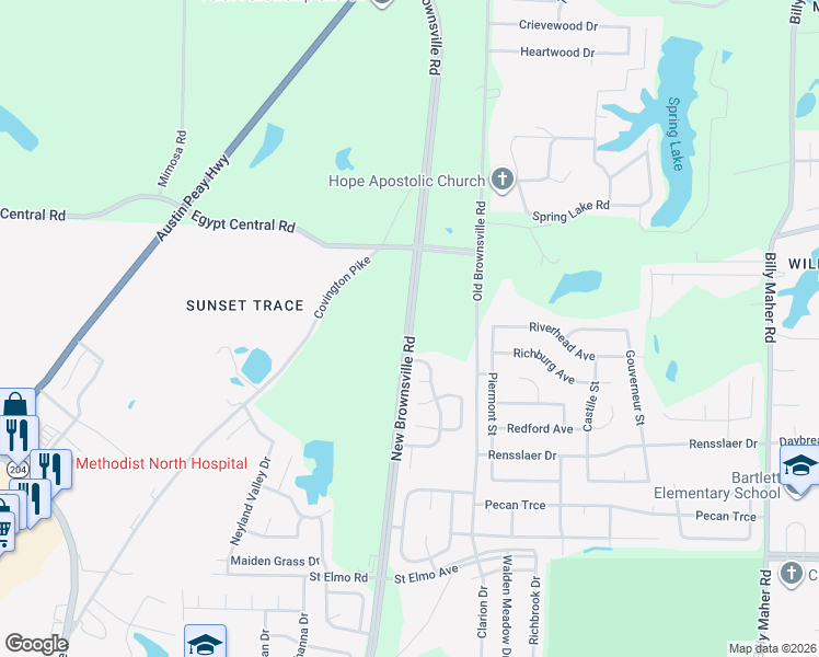 map of restaurants, bars, coffee shops, grocery stores, and more near 4181 Old Brownsville Road in Memphis