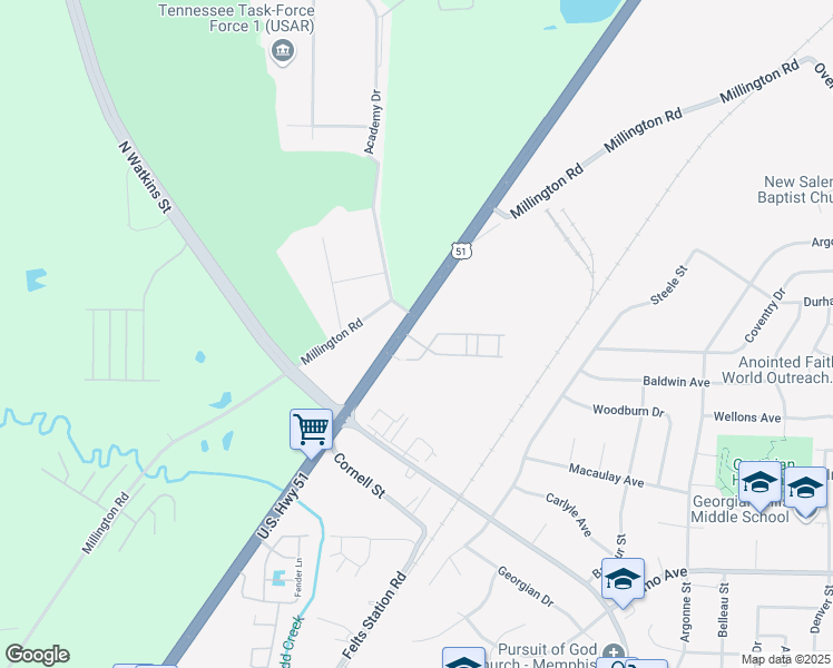map of restaurants, bars, coffee shops, grocery stores, and more near 4168 Thomas Street in Memphis