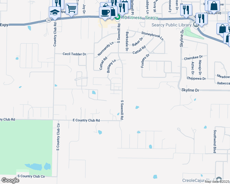 map of restaurants, bars, coffee shops, grocery stores, and more near 2309 Lorraine Circle in Searcy