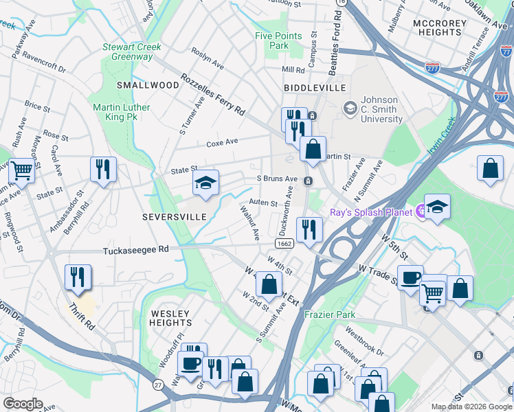 map of restaurants, bars, coffee shops, grocery stores, and more near in Charlotte