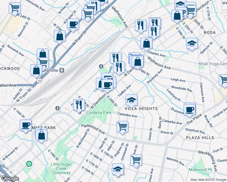 map of restaurants, bars, coffee shops, grocery stores, and more near in Charlotte