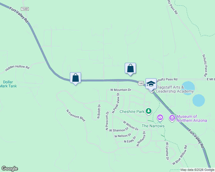 map of restaurants, bars, coffee shops, grocery stores, and more near 3515 West Lois Lane in Flagstaff