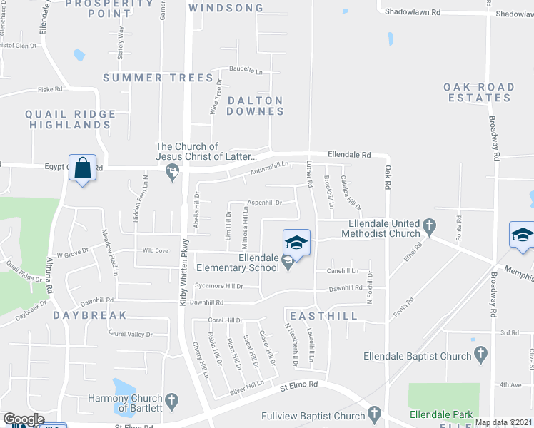 map of restaurants, bars, coffee shops, grocery stores, and more near 6912 Briarhill Drive in Memphis