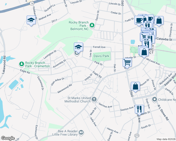map of restaurants, bars, coffee shops, grocery stores, and more near 209 Eagle Road in Belmont